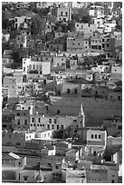 Houses built on steep hill,  early morning. Guanajuato, Mexico ( black and white)