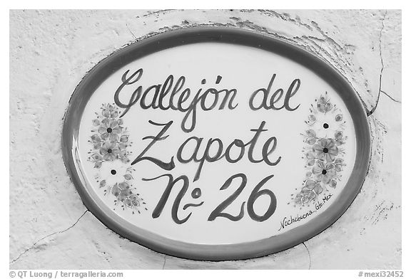 Street number sign. Guanajuato, Mexico (black and white)
