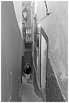 Looking down Callejon del Beso, the narrowest of the alleyways. Guanajuato, Mexico ( black and white)