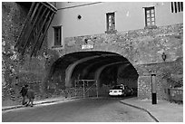 Entrance of one of the subterranean streets with a house built above. Guanajuato, Mexico (black and white)