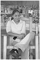 Woman in a fruit stand. Mexico ( black and white)