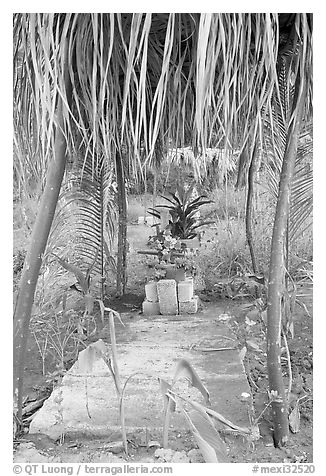 Tropical tomb in a cemetery. Mexico (black and white)