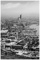 Harbor and giant Mexican flag from above, Ensenada. Baja California, Mexico ( black and white)