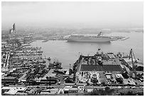 Harbor and cruise ship from above, Ensenada. Baja California, Mexico (black and white)