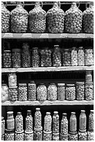 Jars of preserved pickles. Baja California, Mexico ( black and white)