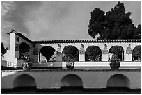 Courtyard arches, Riviera Del Pacifico, Ensenada. Baja California, Mexico (black and white)