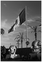 Plaza Civica with giant busts of Mexican heroes, Ensenada. Baja California, Mexico ( black and white)
