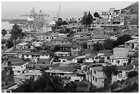Houses on hillside above harbor, Ensenada. Baja California, Mexico ( black and white)
