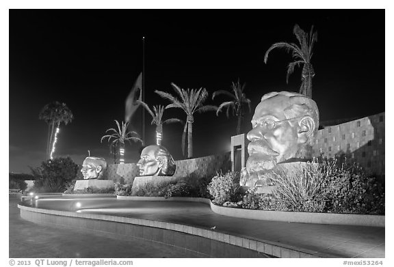 Monumental heads of Benito Juarez, Miguel Hidalgo and Venustiano Carranza, Ensenada. Baja California, Mexico