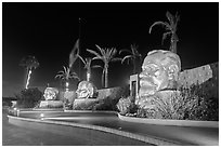 Monumental heads of Benito Juarez, Miguel Hidalgo and Venustiano Carranza, Ensenada. Baja California, Mexico (black and white)