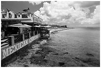 Beachfront restaurant, Puerta Maya. Cozumel Island, Mexico ( black and white)