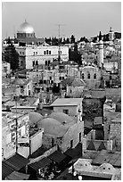 Old town rooftops and Dome of the Rock. Jerusalem, Israel ( black and white)