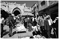 Street market inside the old town next to the Damascus Gate. Jerusalem, Israel (black and white)