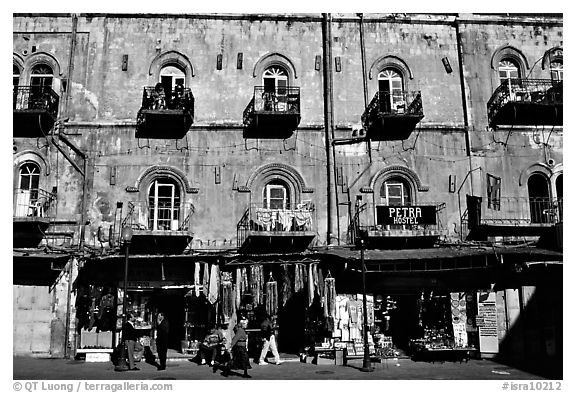 Facade of old townhouse. Jerusalem, Israel (black and white)