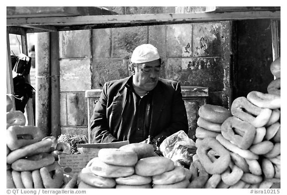 Black and White Picture/Photo: Arab bread vendor. Jerusalem, Israel
