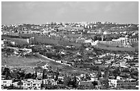Old town skyline with remparts and Dome of the Rock. Jerusalem, Israel ( black and white)