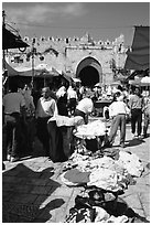 Street market inside the old town next to the remparts. Jerusalem, Israel ( black and white)