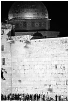 Western (Wailling) Wall and Dome of the Rock at night. Jerusalem, Israel (black and white)