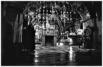 Decorated chapel inside the Church of the Holy Sepulchre. Jerusalem, Israel (black and white)