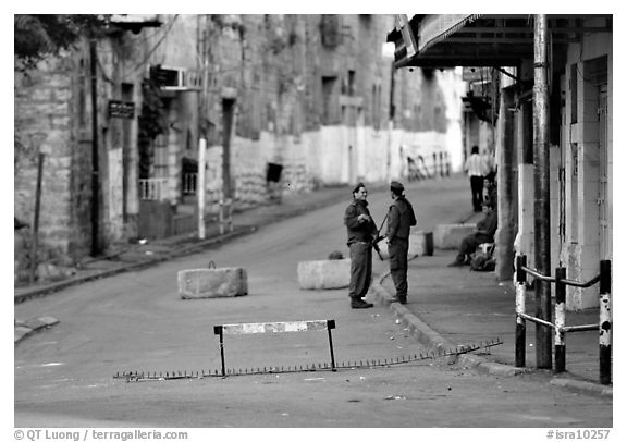 Checkpoint, Hebron. West Bank, Occupied Territories (Israel) (black and white)