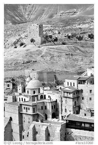 Mar Saba Monastery in the Judean Desert. West Bank, Occupied Territories (Israel) (black and white)