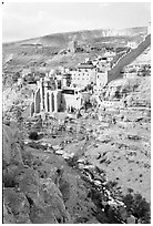 Mar Saba Monastery and steep Kidron River gorge. West Bank, Occupied Territories (Israel) ( black and white)