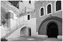 Courtyard inside the Mar Saba Monastery. West Bank, Occupied Territories (Israel) (black and white)