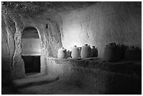 Jars in underground chamber, Avdat. Negev Desert, Israel ( black and white)