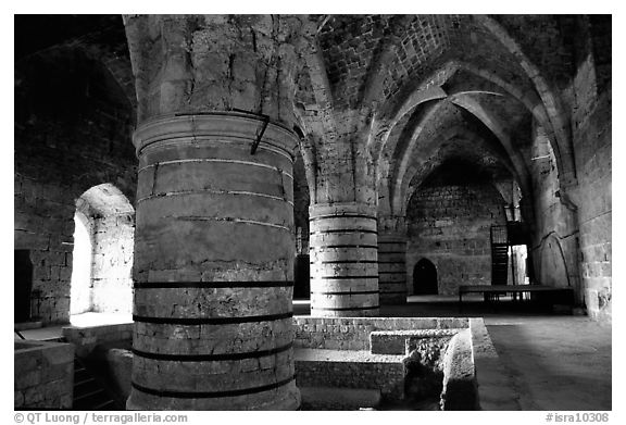 Huge columns in the Knights Hospitalliers quarters, Akko (Acre). Israel