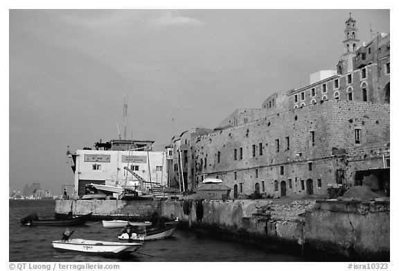 Waterfront along old city, Jaffa, Tel-Aviv. Israel (black and white)