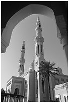 Jumeira Mosque through arches. United Arab Emirates ( black and white)