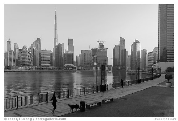 Downtown skyline from Business Bay. United Arab Emirates (black and white)