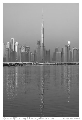 Downtown skyline wtih Burj Khalifa. United Arab Emirates (black and white)