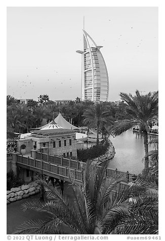 Burj Al Arab from Medina Jumerah. United Arab Emirates (black and white)