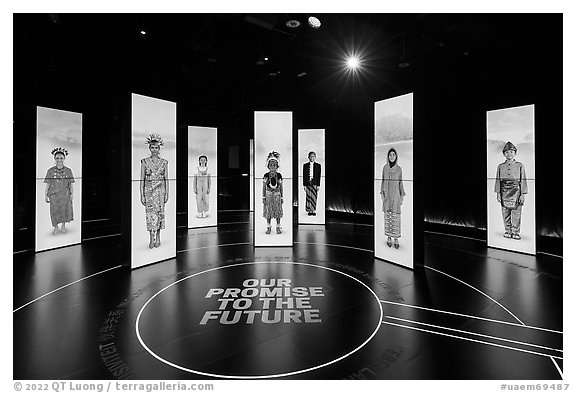 Our promise our future exhibit, Pakistan Pavilion. Expo 2020, Dubai, United Arab Emirates (black and white)