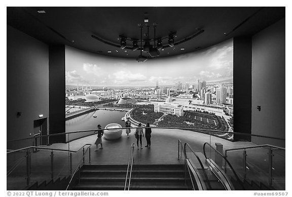 Almaty display, Kazakhstan Pavilion. Expo 2020, Dubai, United Arab Emirates (black and white)