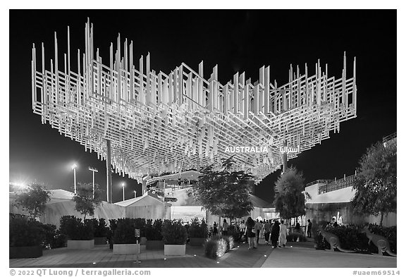 Australia Pavilion at night. Expo 2020, Dubai, United Arab Emirates (black and white)