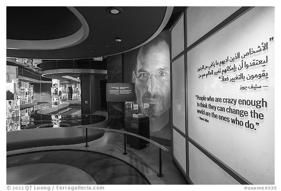 Steve Jobs with first iphone, USA Pavilion. Expo 2020, Dubai, United Arab Emirates (black and white)