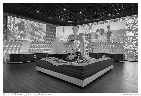 Mars Rover and videos about opportunities in the US, USA Pavilion. Expo 2020, Dubai, United Arab Emirates (black and white)