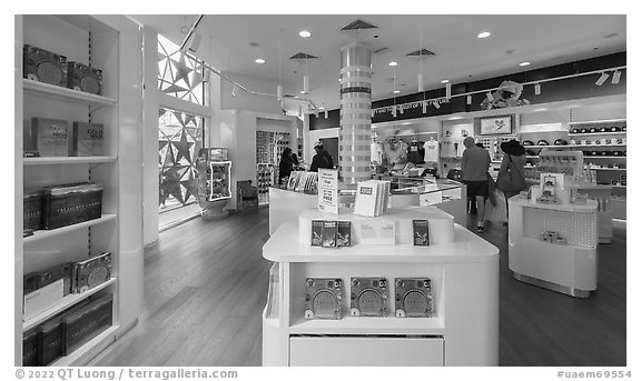 Rocket shop gift store, USA Pavilion. Expo 2020, Dubai, United Arab Emirates (black and white)