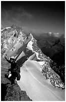 Climbing the South Face of Dent du Geant, Mont-Blanc Range, Alps, France. (black and white)