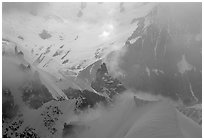 Alpinists on the  Midi-Plan ridge. Alps, France (black and white)