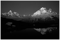 Aiguille du Tour and Aiguille Verte, seen from the Aiguilles Rouges at dusk, Alps, France. (black and white)