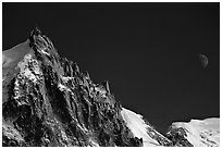 Aiguille du Midi and moon. Alps, France (black and white)