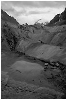 Glacial pool in Mer de Glace. Alps, France (black and white)