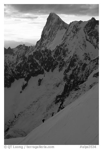 Alpinists climb Aiguille du Midi, France.