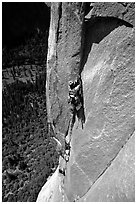 Valerio Folco leading the third pitch. El Capitan, Yosemite, California (black and white)
