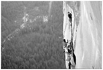 Tom McMillan leaves the belay on the last pitch. El Capitan, Yosemite, California (black and white)