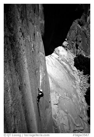 Ascending a fixed rope on  Mescalito, El Capitan. Yosemite, California