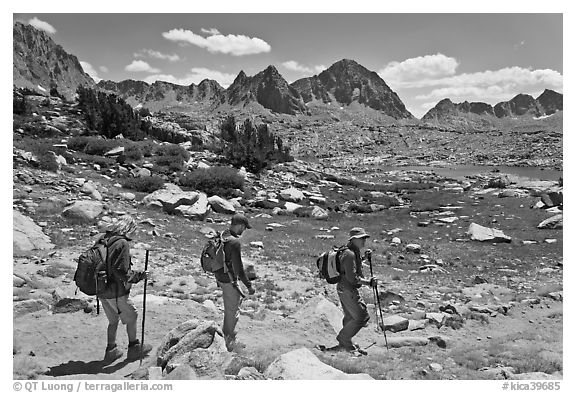 Hiking on trail, Dusy Basin. Kings Canyon National Park, California